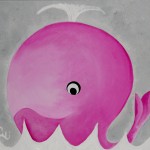 BALEINE ROSE 30X30 FOND GRIS